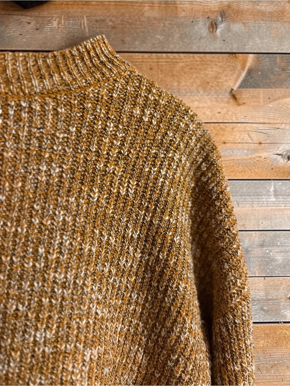 Daytrip Marled Knit Sweater Sz XS Mustard Gold Cropped Ribbed Cabincore Cozy - Picture 5 of 5